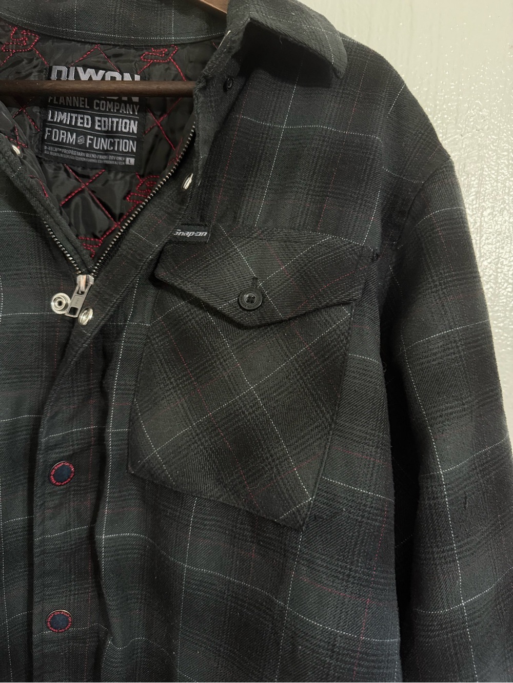 Dixxon Flannel Quilted Lined Shirt Jacket Mens Large Black Plaid Shacket Snap - Picture 6 of 12